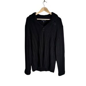 Banana Republic Men's Henley Sweater Merino Wool Ribbed Cowl Neck Black Size XL